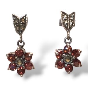 Art Nouveau-inspired Marcasite and Garnet Drop Earrings